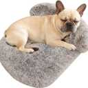 Calming Dog & Cat Beds for Small Medium Dogs Cats, Anti-Anxiety Plush Pets Lounge Orthopedic Cushion, Soft Fluffy Faux Fur Washable Fits up to 25 lbs Pets (Oval, Marble Grey 26"x20")