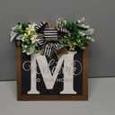 Last Name All Year Round Front Door Wreath with 26 Initial Letter Welcome Sign All Seasons Eucalyptus Garland and Bow Farmhouse, Porch, for Spring Summer Fall All Seasons Holiday Halloween Christmas. (M)