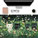 Large Extended Gaming Mouse Pad with Stitched Edges,Green Desk Mat XL Cool Desk Pad Keyboard Mat,Kawaii Cute Cat Flower Mouse Pad Desk Mat Desk Decor with Non-Slip Rubber Base,Large Computer Mat (B1)