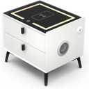 Nightstands with Wireless Charging Station, USB Port, 3 Color LED Lights and Speaker, Modern Wooden End Side Table for Bedroom, Dorm and Living Room, 2 Drawers (20"x16"x18", White-right)