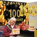 100th Birthday Decorations Men Women with 100th Birthday Banner, Black and Gold Table Cloth, Number Balloons, Large Sash,Cake Topper and Candles
