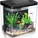 Small Fish Tank 1.2 Gallon Self Cleaning Betta Aquarium Starter Kit with Auto-Cycling Quiet Pump (Filteration & Oxygenation & Circulation) 5-Color LED Desktop Room Aquarium