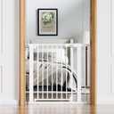 Babelio Baby Gate for Doorways and Stairs, 31-36" Pet Gate with Wide Walk Thru Door and Lock Indicator, No Drill Pressure Mounted Safety Gate with Double Lock and Self-Closing, White
