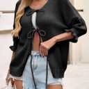 Saodimallsu Womens Tie Front Bow Cardigan Sweaters Lightweight Knit Ruffle Half Sleeve 2025 Trendy Jacket (Small, Black)