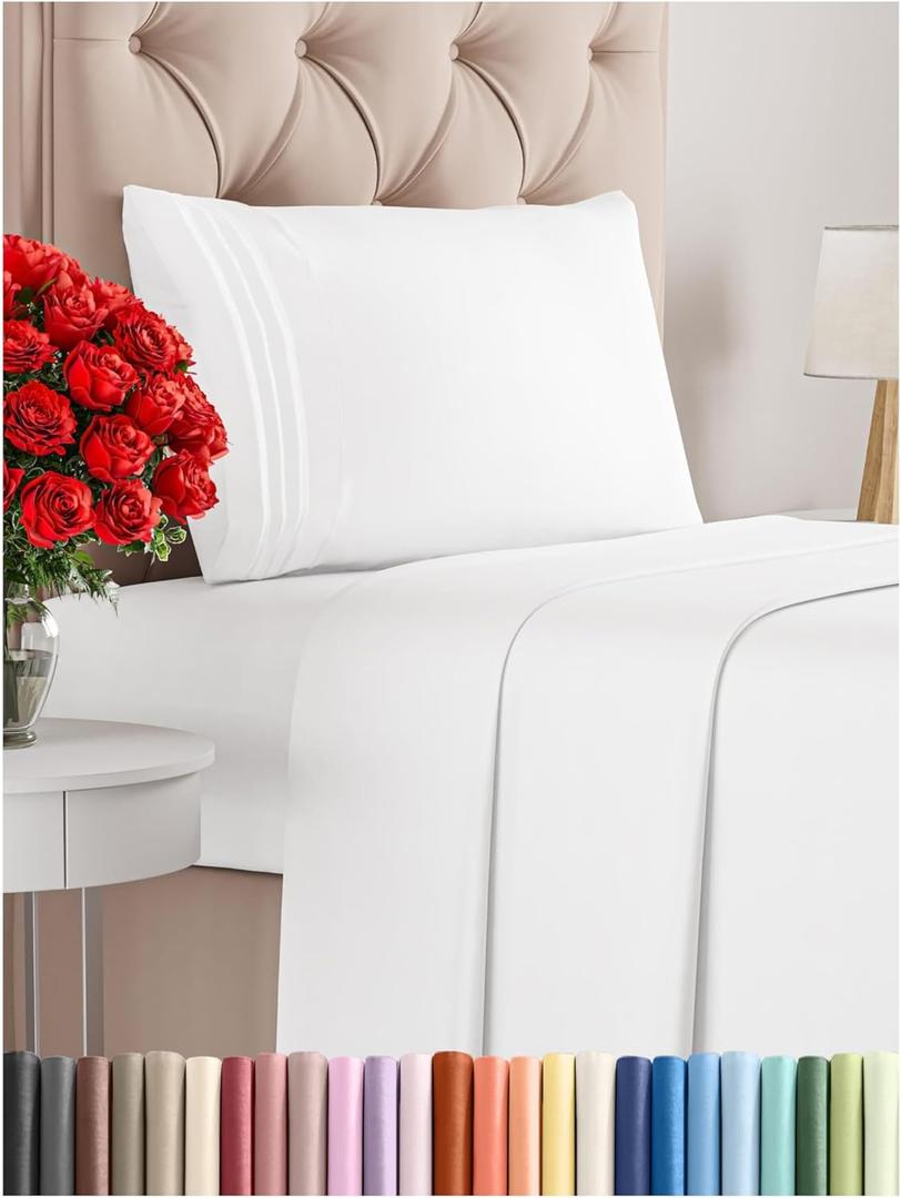 Twin Size 3 Piece Sheet Set - Comfy Breathable & Cooling Bed Sheets Set - Hotel Luxury Bedding for Women, Men, Kids, Teens, Boys & Girls - Deep Pockets, Ultra-Soft and Wrinkle Free - Oeko-Tex - White Twin Size 3 Piece Sheet Set - Comfy Breathable & Cooling Bed Sheets Set - Hotel Luxury Bedding for Women, Men, Kids, Teens, Boys & Girls - Deep Pockets, Ultra-Soft and Wrinkle Free - Oeko-Tex - White