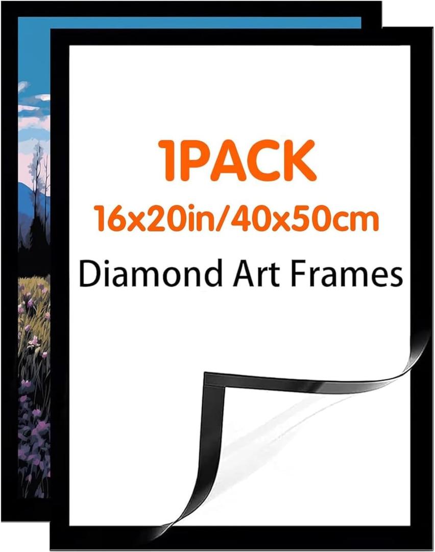 SKRYUIE 16x20 Inch Diamond Art Kits for Adults Frames - Magnetic Self-Adhesive, Black - Perfect for 14x18 Inch Artwork Paint by Numbers - Suitabble Frames Painting for Wall Window Door