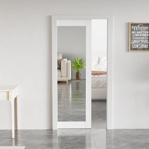 BARNSMITH 36" x 80" Sliding Pocket Door, Includes Wooden Frame Mirror Door Panel and Soft Close Pocket Frame Kit, Solid Wood Water-Proof PVC Surface, White