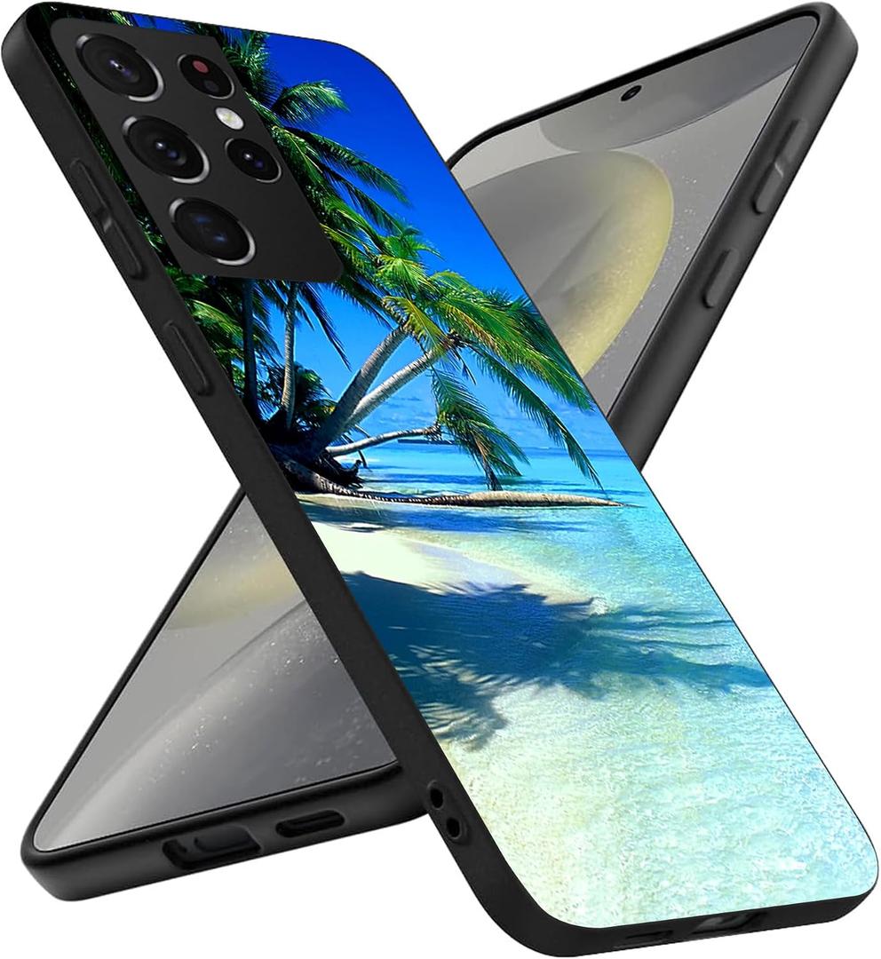 Compatible with Samsung Galaxy S24 Ultra Case, Tropical Beach Palm Hawaii Summer Vacation Slim Fit Soft TPU Shockproof Protective Cover Case Gift for Women Girl