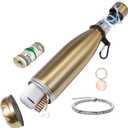 Golden Water Bottle All Stainless Steel Diversion Safes Made with Hidden Compartment for Cards, Keys, Cash and Valuables Free Hook and Smell Proof Bag