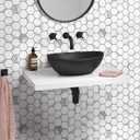 Metal Tile Backsplash with RetroLook - (Hexagon White Marble Mixed Silver 5pc/Pack) Metallic Peel and Stick, Luxury Wall Remodelling in Affordable Price, Ideal for Kitchen, Bathroom, Stairway