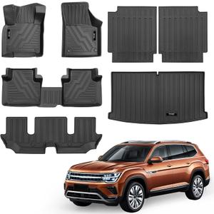 Custom for 2018-2024 2025 VW Atlas 6 Seat Floor Mats Trunk Cargo Liner and Rear Seat Backrest Mat All Weather TPE Protection Mat for Volkswagen Atlas Accessories (only for 6 Seater)