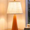 EDISHINE 21.85" Farmhouse Table Lamp, Rustic Bedside Lamp, Water Transfer Rose Wood Grain Metal Base, Beige Linen Shade, Modern Nightstand Light for Living Room, Bedroom, Office, E26 Base