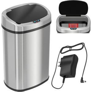 SensorCan 13 Gallon Stainless Steel Oval Kitchen Trash Can with Sensor 2.0 and AC Adapter  Next Gen Touchless Lid, AbsorbX Odor Filter, Automatic Garbage Bin for Home, Office, or Business