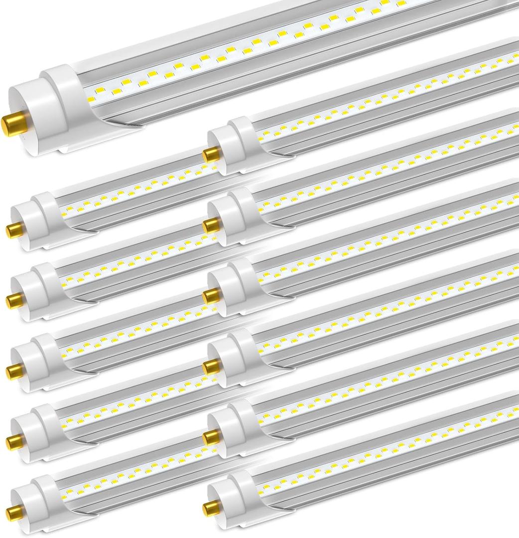 ONLYLUX 8ft LED Bulbs, 48W 6500LM T8 LED Bulbs - 12Pack, Daylight 5000K, Ballast Bypass/Removal Required F96T12 LED Replacement, Super Bright, for Garage, Shop, Warehouse Lights