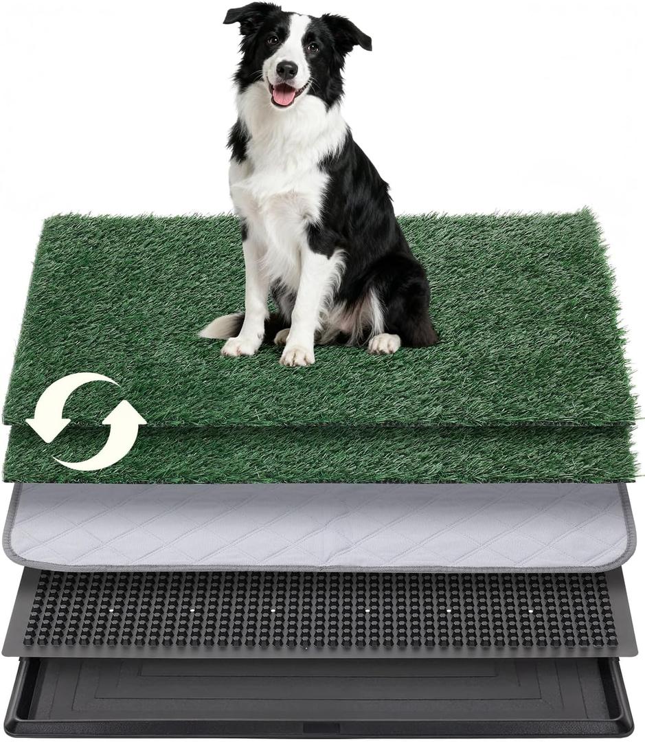 Petcozife Dog Grass Pad with Tray, 35"x23" Grass Pad for Dogs Potty with 2pcs Artificial Grass, Indoor Dog Litter Box for Balcony Apartment, Realistic, Washable, Less Odor