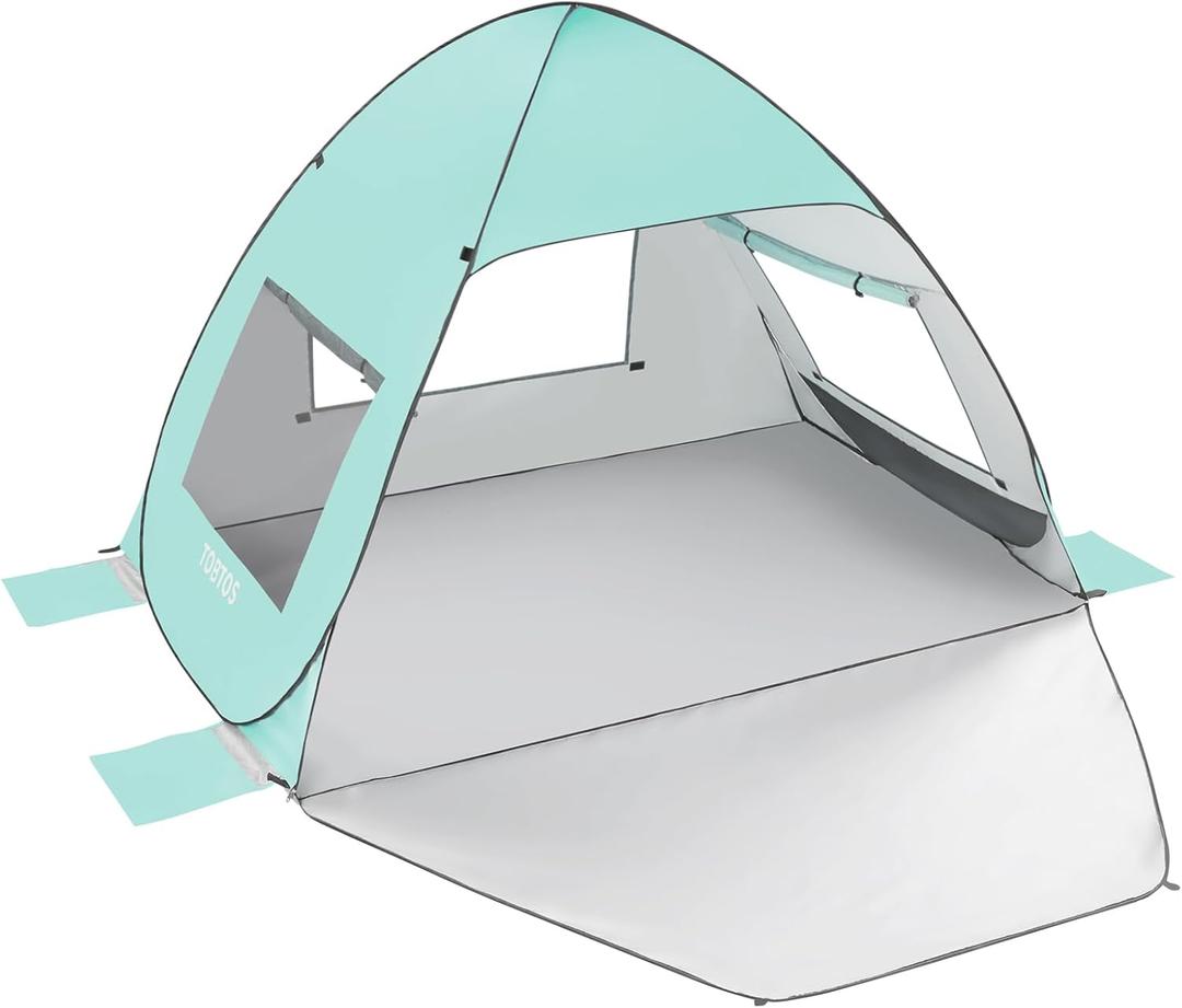 TOBTOS UPF 50+ Pop Up Beach Tent, Easy Set Up Beach Umbrella, Sun Shelter for 2-3 People UV Protection Portable Sunshade, Baby Canopy Cabana, Lightweight with Carry Bag, 63"L x 49.6"W x 50"H