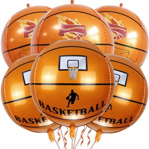 6 Pack Giant 22 Inch Basketball Foil Balloons 4D Sephere Mylar Football Balloons Helium Metallic Balloons for Birthday Party Sports Themed World Cup Party Decorations