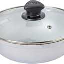 IMUSA Caldero Stock Pot with Glass Lid 2QT, 20cm, Cast Aluminum, Perfect for Serving Small Groups, Riveted Handles, Made in Colombia, Silver
