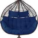 DANGHOOGY Outdoor Double Egg Chair Cushions, Waterproof Wicker Egg Chair Replacement Cushion, Thickened Hanging Chair Cushion, 65x47x7 Inches (Blue)