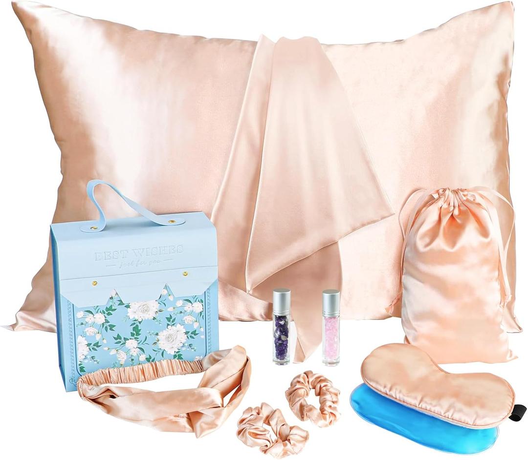 Gifts for Teenage Girls, Valentines Teen Girl Gift for 10 11 12 13 14 15 16 17 Year Old, Tween Girl Gifts Ideas, Daughter, Sister Birthday Gifts, Satin Pillowcase, Satin Eye Mask and Hair Accessories (Champagne)