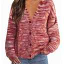 MEROKEETY Women's Fall Fuzzy Colorful Knit Cardigan Sweaters Winter Button Down Boho Casual Long Sleeve Outerwear Top, Red, Large