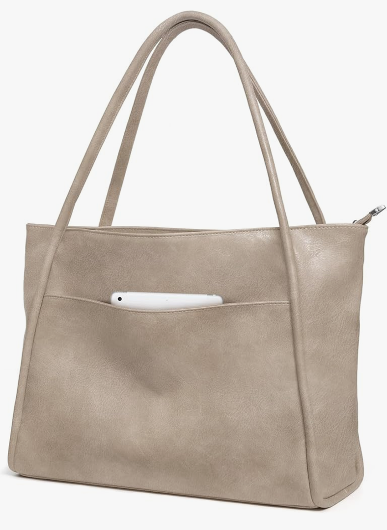 Large Tote Bag for Women Work with Zipper 16L Vegan Leather Ladies Travel Purses and Handbags