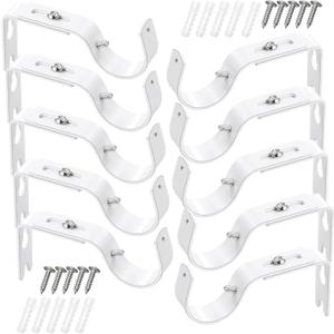 Frienda 10 Pcs Ivory White Curtain Rod Support Brackets Adjustable Curtain Rod Hangers for 1 Inch Diameter General Hardware Holders Wall Bracket Hanger Hooks with Screws