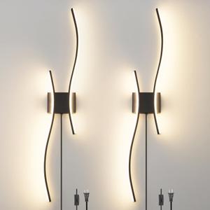 Daunton Modern Plug in Wall Sconce Set of 2, Black Dimmable LED Wall Light with Remote Control, 3CCT Adjustable & Memory Function, Timer, Plug in Cord Wall Lamp for TV Wall Living Room Hallway Bedroom