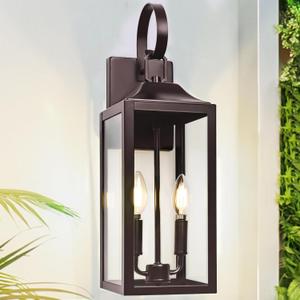 19" Oil Rubbed Bronze Outdoor Wall Lantern 2-Light, Large Modern Wall Sconce Light Fixture, Brown Porch Light with Glass, Waterproof Farmhouse Exterior Lamp Lighting (19 Inch Ordinary)