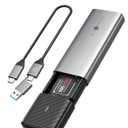 NVME Enclosure, SETMSPACE Tool-Free M.2 Enclosure with 2-in-1 USB C Adapter, External Reader for 2280 2260 2242 2230 NVME SATA SSD of M Key or B+M Key, Gray Aluminium Alloy M2 Case Come with Heatsink