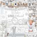 Winter Onederland 1st Birthday Decoration,Snowflake Party Decoration Include Plate,Napkin,Tablecloth,Banner,Balloon Arch First Birthday Decorations for Winter Wonderland PartySilver