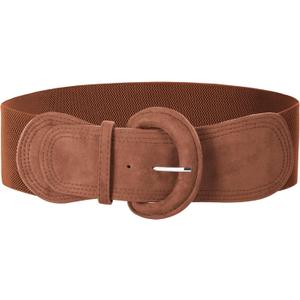 GRACE KARIN Belts for Women Suede Elastic Wide Belt Vintage Stretchy Chunky Buckle Belts S-XXL (Brown)