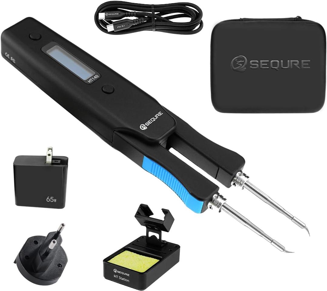 SEQURE HT140 2-IN-1 Portable Hot Tweezers Soldering Iron Kit, 2s Fast Heating, 122-932℉, 3 Preset Temperature, Temp Calibration, Auto Sleep, Smart Digital Soldering Iron for SMD Work with PD 65W Adapter