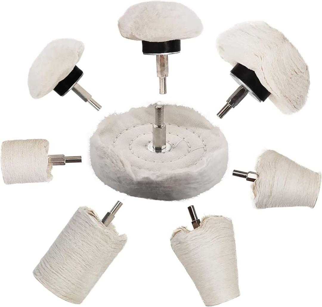 Buffing Wheel for Drill - 8 Pcs Polishing Pad Buffing Wheel Kit WhiteWheel Shaped Polishing Tool with 1/4 Handle for Metal  PlasticCeramicGlassWoodsMachine Jewelry etc