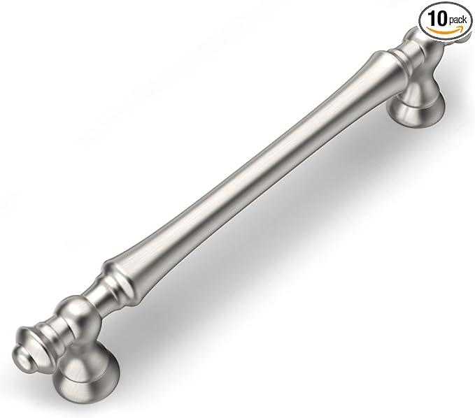 Amerdeco 10 Pack Brushed Satin Nickel Cabinet Hardware - 5 Inch(128mm) Hole Center Kitchen Cabinet Handles for Bathroom and Dresser Pulls - ZH0014