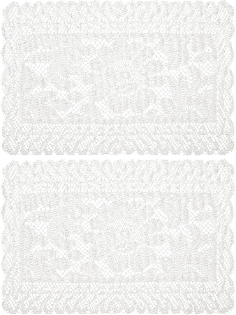 2 Pcs Rectangle Lace Placemats for Tables Handmade Embroidered Crochet Placemats Vintage Floral Lace Table Runner Beige Laces Tablemats for Kitchen Dining Room Wedding Cup Tea Party Decor(12x17 Inch)