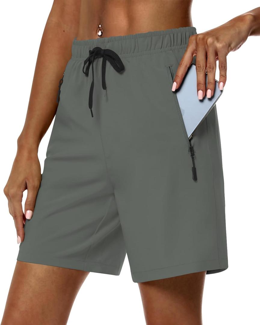 DIBAOLONG Women's Hiking Shorts Quick Dry Lightweight Summer Athletic Gym Running Shorts for Women with Zipper Pockets (Medium)
