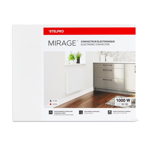 Stelpro MIR1002WCW Convector Heater 1000W, 23 1/2" x 18", 240 volts (NOT a Plug-In) Controlled via Wall Thermostat (sold separately), MIRAGE Series - Discreet with Sturdy Monocoque Front Panel, White