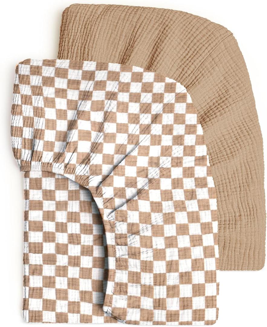 lulumoon Fitted Crib Sheets 2-Pack: Soft Muslin Cotton for Standard Crib - Vintage Plaid Pattern for Baby Boys Girls Nursery Bedding & Gift