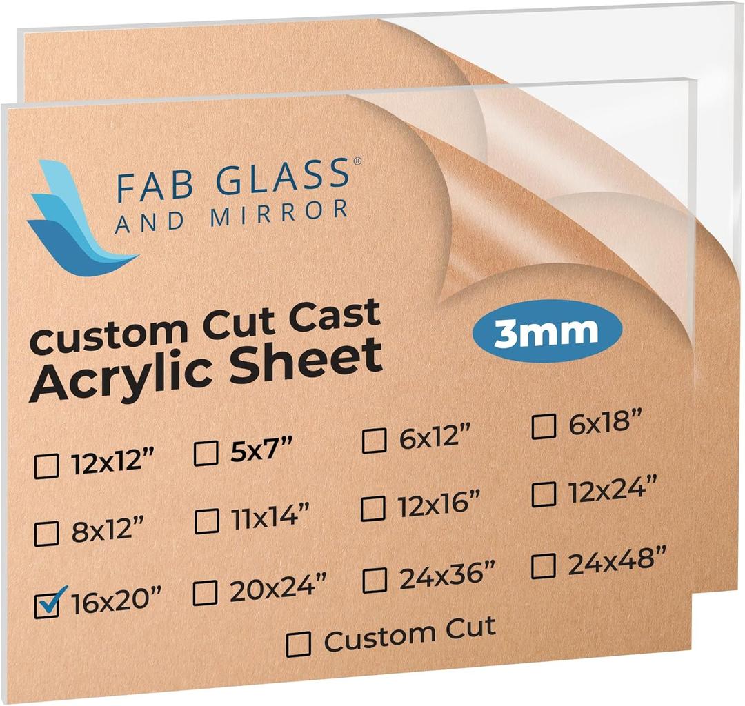 Fab Glass and Mirror Pack of 2 Plastic PET Acrylic Sheet 16"x20" (3mm) Thick, Use for Sneeze Guard, DIY Craft Projects, Plexiglass for Home Dcor, Welcome Sign Boards, Clear 2 (ACR3M16X20RC)