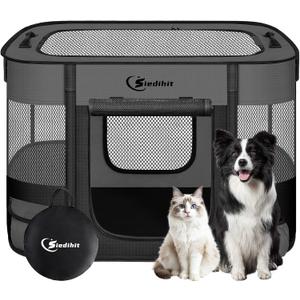 Dog Playpen,Cat Pet Puppy Pen,Portable Playpens for Dogs Indoor Outdoor Travel Camping Use,Foldable Dog Kennel Tent Crate for Rabbit Small Animals with Carrying Case (Grey, Small)