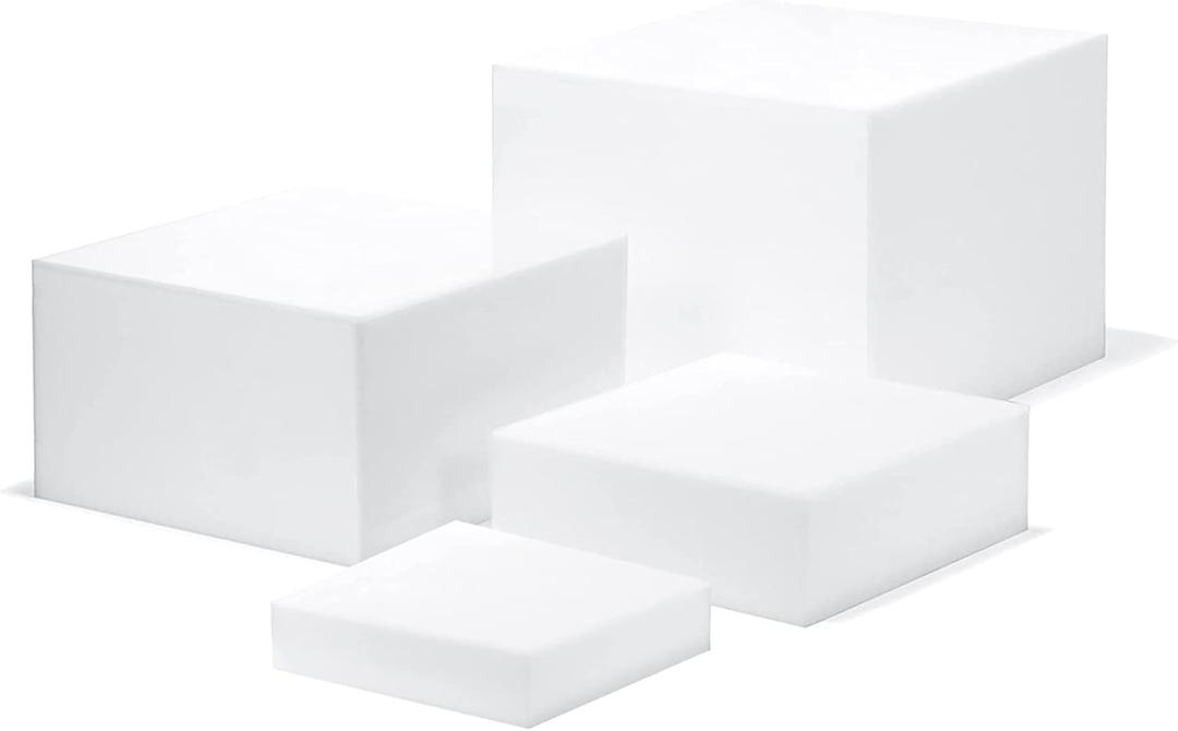 White Acrylic Cube Cupcake Dessert Display Stands, 5 Sides Nesting Risers Boxes, Square Acrylic Table Decorate Storage Cases for Parties, Weddings, Brunch, Outdoor, Events Display