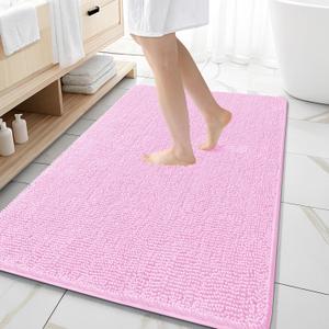 OLANLY Large Bathroom Rugs 59x35, Extra Soft Absorbent Chenille Bath Rugs, Rubber Backing Quick Dry, Machine Washable Bath Mats for Bathroom Floor, Tub and Shower, Home Decor Accessories, Pink