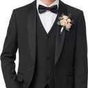 WULFUL Boys 5 Pieces Tuxedo Suit Set Kids Suits Shawl Collar Jacket Pant Vest Bow Tie for Wedding Ring Bearer Party Prom (Black)