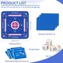 Mahjong Mat (33"x33") with 6 Mahjong Playing Instructions,4Tile Mixer,4Dice & Carrying Bag,Non-Slip and Silent Travel Mahjong Set for Mahjong/Poker/Board Games/Card Games/Dominoes (Blue-1)