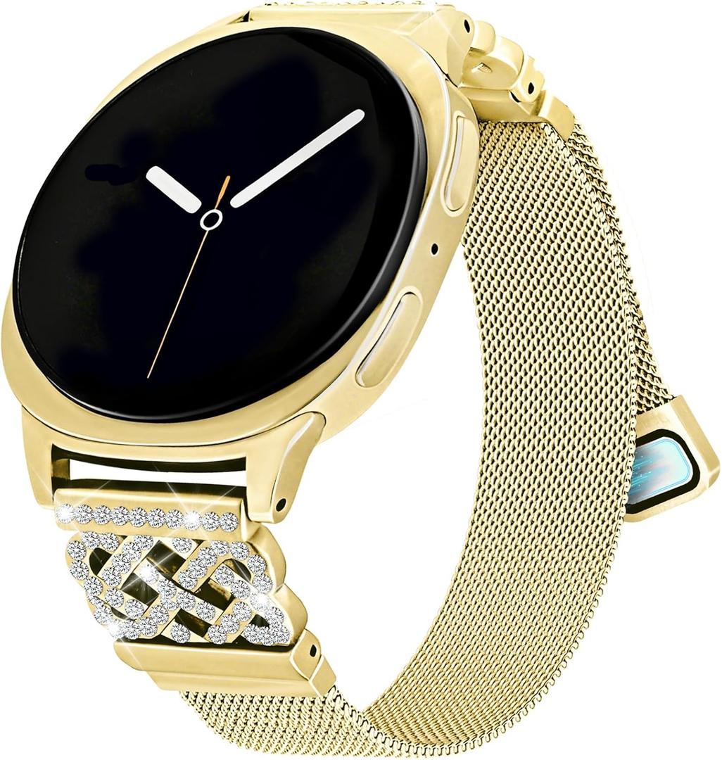 Magnetic Strap for Galaxy Watch 8 / Watch 8 Classic Band, Metal Milanese Slim Dressy Bracelet for Samsung Watch Bands Women, Starlight Rose Gold Sport Mesh Loop Bling Wristband 40mm 44mm 46mm Gilr Gift