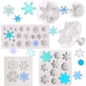 Patelai 6 Pcs 3D Snowflake Silicone Mold Christmas Winter Snowflake Silicone Fondant Mold for Cake Cupcake Chocolate Dessert Decoration Polymer Clay Crafting Projects