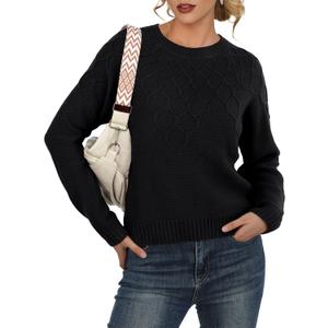 GRECERELLE Women's Pullover Sweater Chunky Crew Neck Long Sleeve Losse Casual Knit Tops Blouse, S-2XL (Medium, Black)