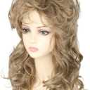 Women's Wigs 70s 80s Fashion Singer Wigs Golden Brown Long Curly Beehive Wigs for Halloween Costume Party Wig