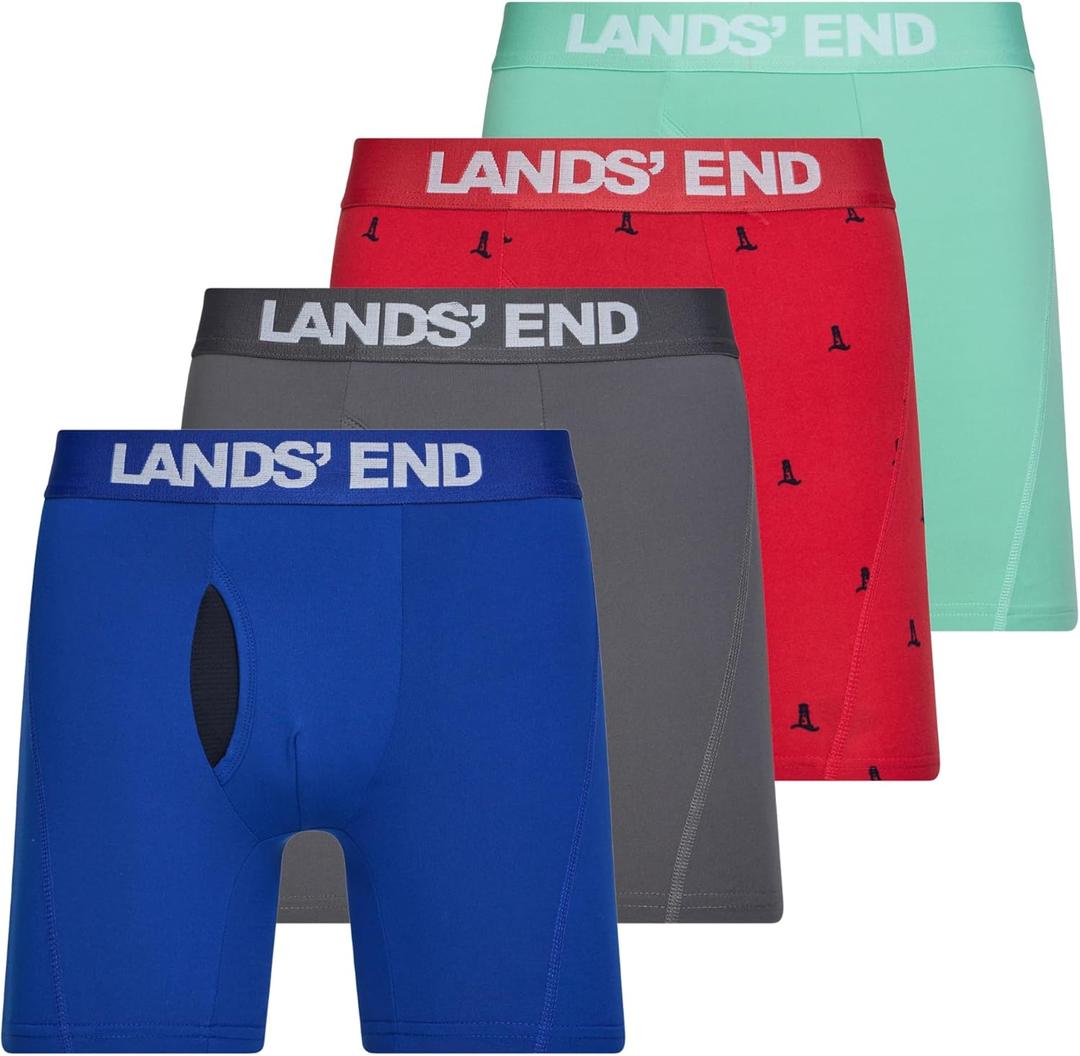 Lands' End Men's Underwear 4-Pack Men's Boxer Briefs for Men Breathable Double-Brushed Polyester, Medium 